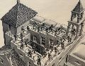 Escher fascinó al público con obras como "Ascender y Descender" (1960), donde presenta la ilusión de una escalera infinita, o "Cascada" (1961). EFE/ Pol Lloberas Cardona