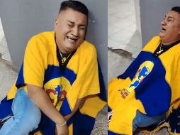 En las imágenes, compartidas masivamente en redes sociales, se observa al seguidor azulcrema caer al suelo tras el silbatazo final. ESPECIAL.