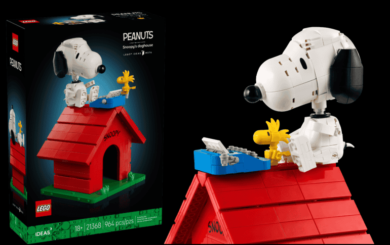 Con un total de 964 piezas, el modelo permite construir la icónica caseta roja con elementos interactivos. Incluye una figura articulada de Snoopy en distintas posiciones y la figura de Woodstock.