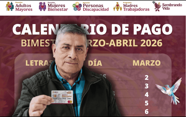 En marzo, los beneficiarios de la pensión para adultos mayores, personas con discapacidad y mujeres en edad avanzada recibirán el segundo pago de 2026. ESPECIAL/Banco del Bienestar