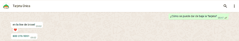 &nbsp;Mensaje del chatbot de la Tarjeta Única al Estilo Jalisco. ESPECIAL / F. Flores