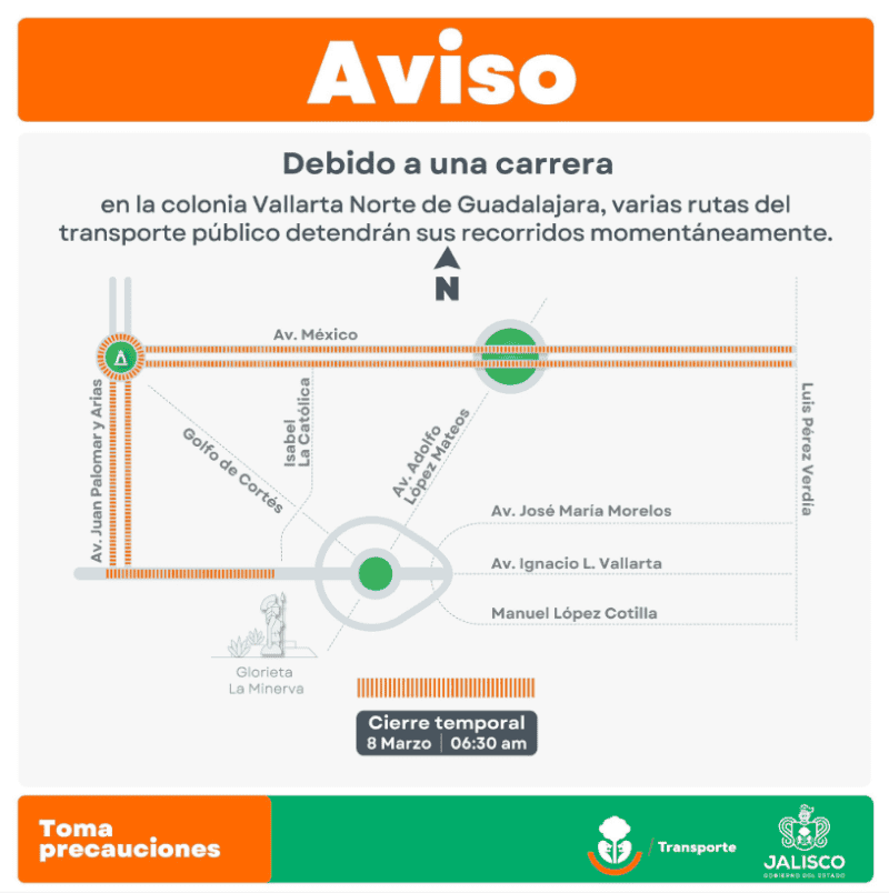 Vialidades afectadas por carreras en la ZMG. X / @TransporteJal&nbsp;
