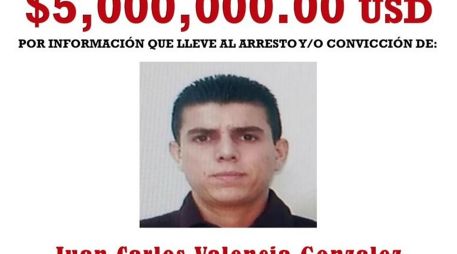 El Departamento de Estado de los Estados Unidos ofrece una recompensa de hasta 5 millones de dólares por información que conduzca al arresto o detención de Juan Carlos González Valencia. ESPECIAL