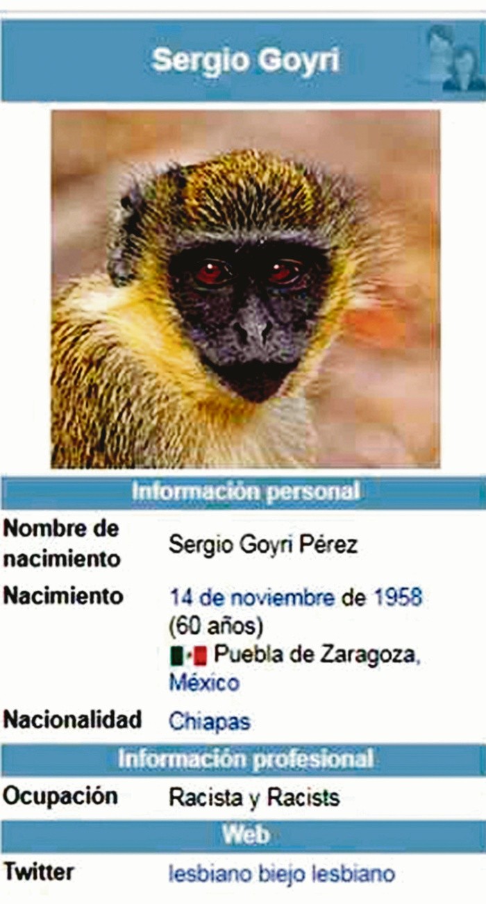 Tal fue el enojo de la gente, que en su perfil de la enciclopedia libre cambiaron su imagen por la que vemos en la foto; también, modificaron sus datos personales. ESPECIAL