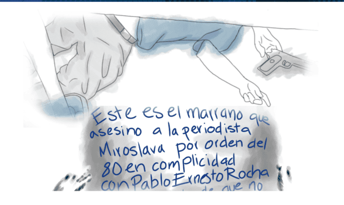 A Gabriel Ochoa Cárdenas lo asesinaron el 17 de abril; el director de la policía del Estado, Óscar Aparicio, afirmó que el crimen fue cometido con la misma arma con la que asesinaron a Miroslava. ESPECColectivo 23 de marzo.