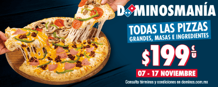 en la compra de pizzas grandes de cualquier masa o ingrediente en $199 cada una. &nbsp;ESPECIAL/Domino's
