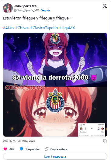 Estos son los mejores memes de la eliminación de Chivas vs Atlas del Apertura 2024 de la Liga MX. X -TWITTER- 