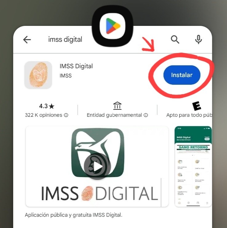 &nbsp;Ejemplo de búsqueda de la aplicación IMSS Digital en Play store. ESPECIAL/Captura de pantalla