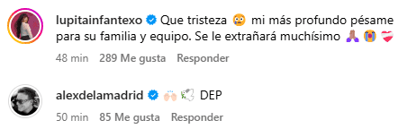 &nbsp;Celebridades como, Lupita Infante y Alex de la Madrid lamentaron la noticia. ESPECIAL/INSTAGRAM