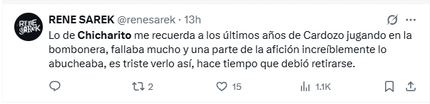  Usuarios de redes sociales reaccionaron a la actuación de Javier Hernández en el último partido. X / @renesarek