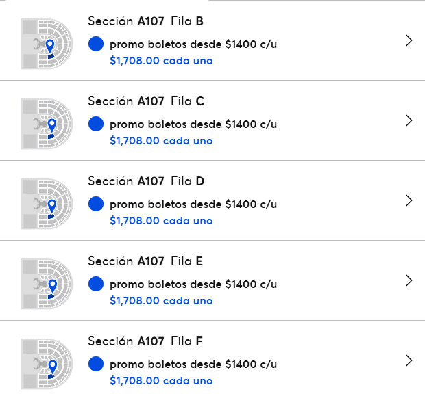   Precio y locaciones en la Arena VFG. ESPECIAL / Ticketmaster 