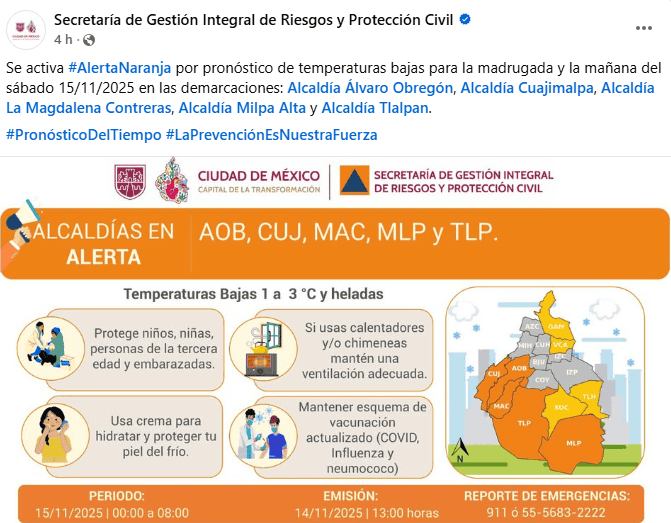 FACEBOOK / Secretaría de Gestión Integral de Riesgos y Protección Civil  