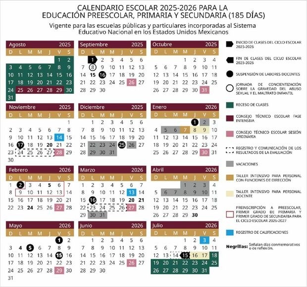 Calendario escolar 2025-2026. CORTESÍA &nbsp;