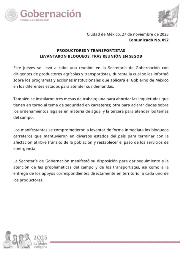  Comunicado de la Segob tras la reunión con manifestantes. X / @jalisco_sict