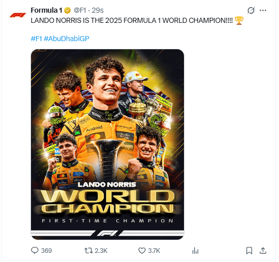  Anuncio de la Fórmula 1 desde sus redes sociales. X / @F1