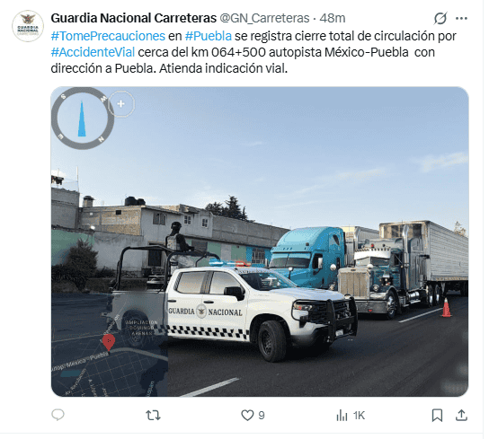   Publicación de la Guardia Nacional. X / @GN_Carreteras