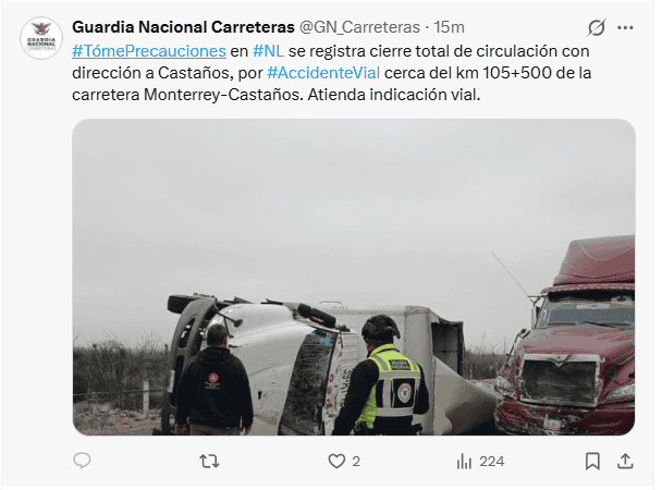 &nbsp;&nbsp;Publicación de la GN. X / @GN_Carreteras