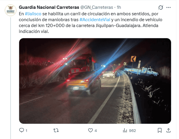 &nbsp;Publicación de la Guardia Nacional. X / @GN_Carreteras