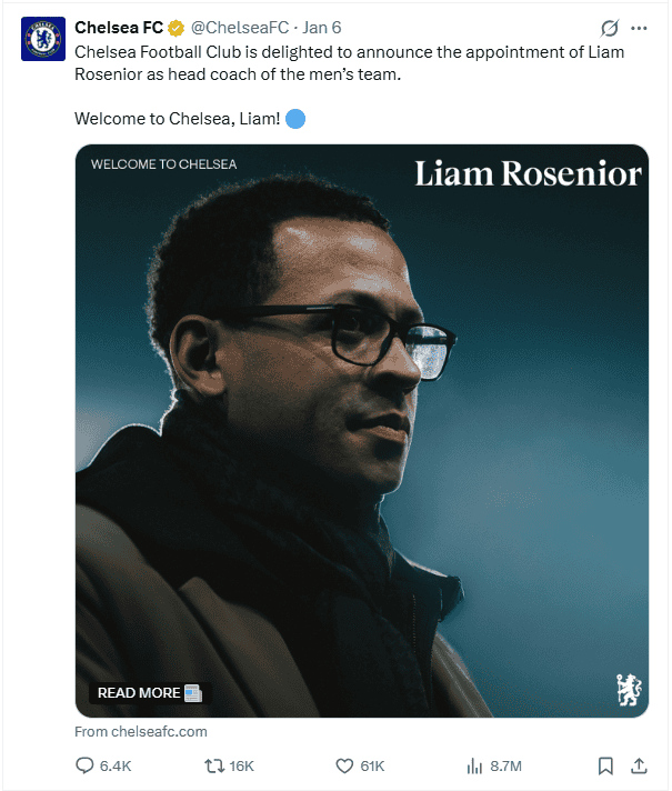 &nbsp;Anuncio del Chelsea en redes sociales. X / @ChelseaFC