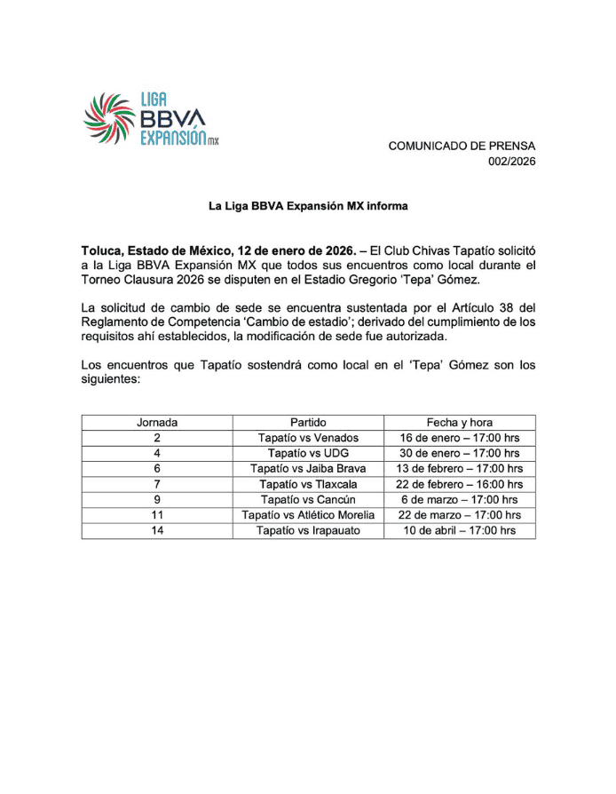 &nbsp;Comunicado publicado desde redes sociales. X / @LigaMXExpansión
