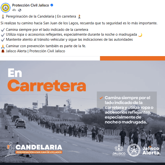 &nbsp;Recomendaciones para los peregrinos por parte de Protección civil Jalisco. FACEBOOK/@Protección Civil Jalisco