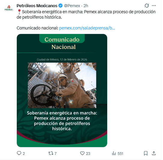 Pemex declaró que con este resultado existen 