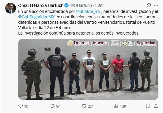 &nbsp;El operativo para realizar las detenciones fue encabezado por la Semar. X / @OHarfuch