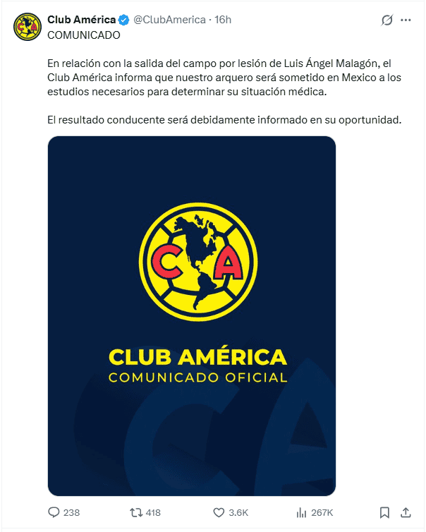 Anuncio de las Águilas. X / @ClubAmerica&nbsp;