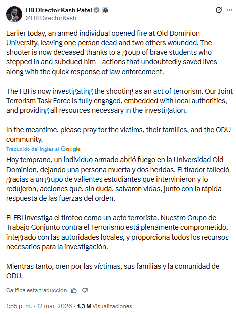 X / @FBIDirectorKash&nbsp;