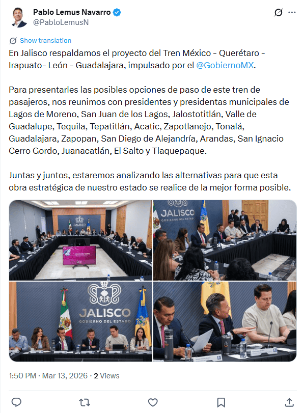 &nbsp;Reunión con presidentes municipales de Jalisco. X / @PabloLemusN